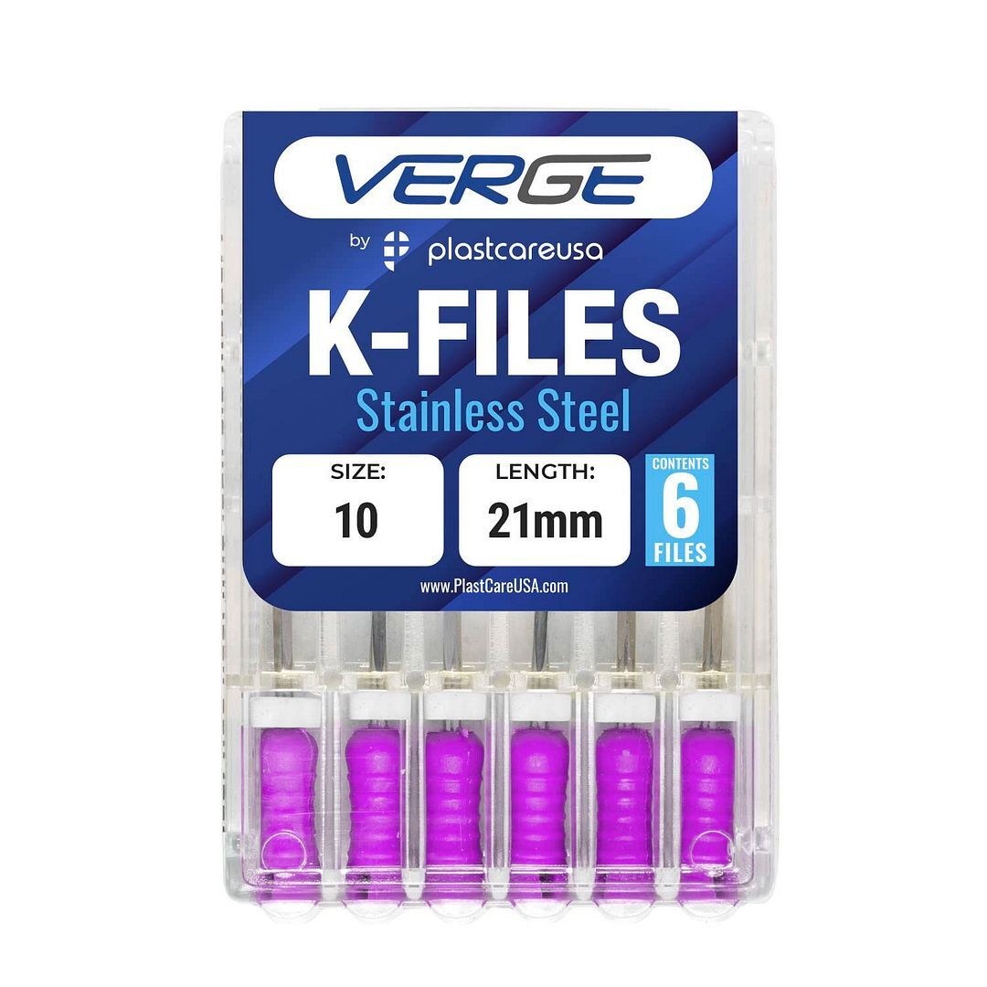 VERGE 21mm Endo K Files, Stainless Steel, #10 Purple, 6/Pk