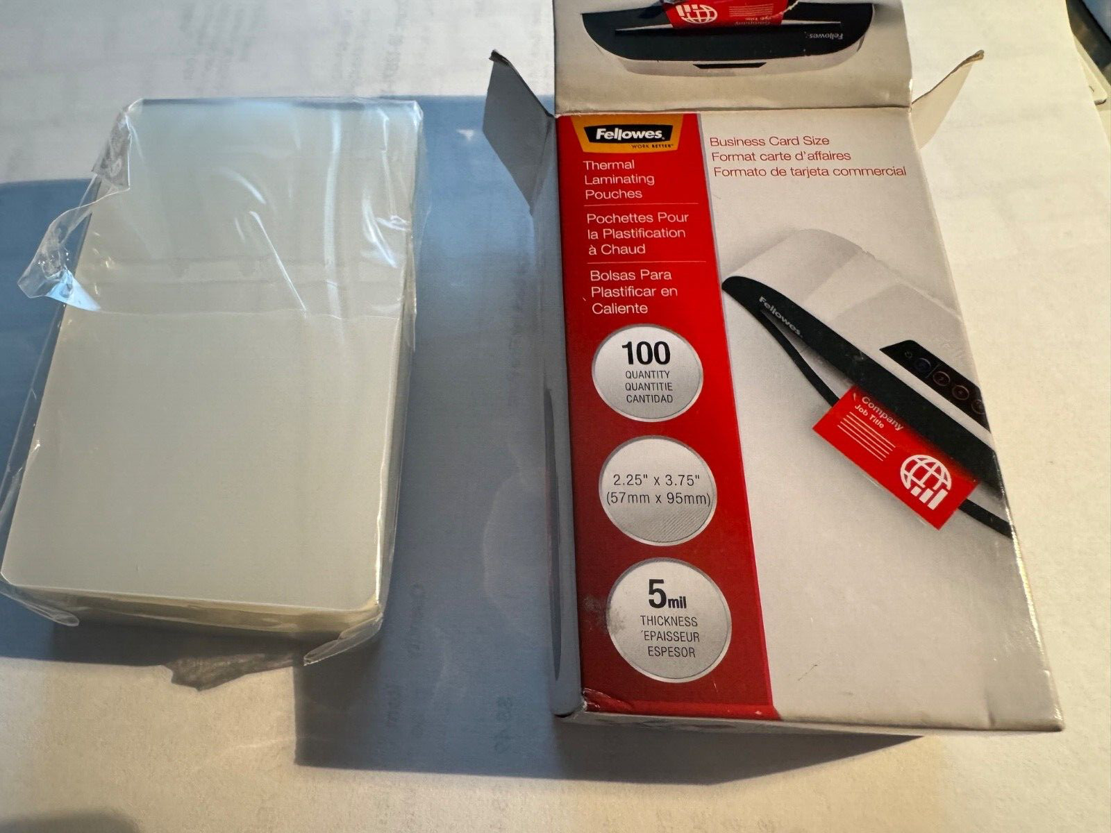FELLOWES 100 Thermal Laminating Pouches ID Business Cards Size 5 mil 2.25 x 3.75