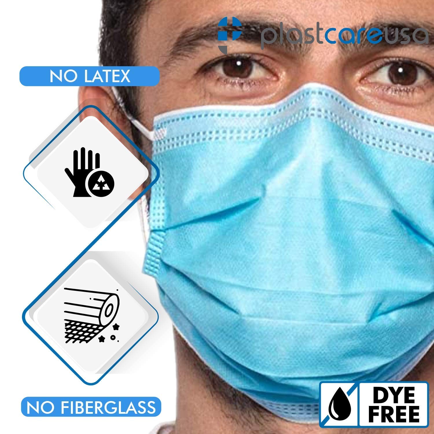 PlastCare USA Box of 50 4-Ply ASTM Level 3 Face 1 Count (Pack 50), Blue