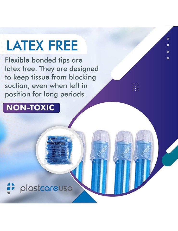 PlastCare USA Disposable Saliva Ejectors Latex Free Non-Toxic Blue