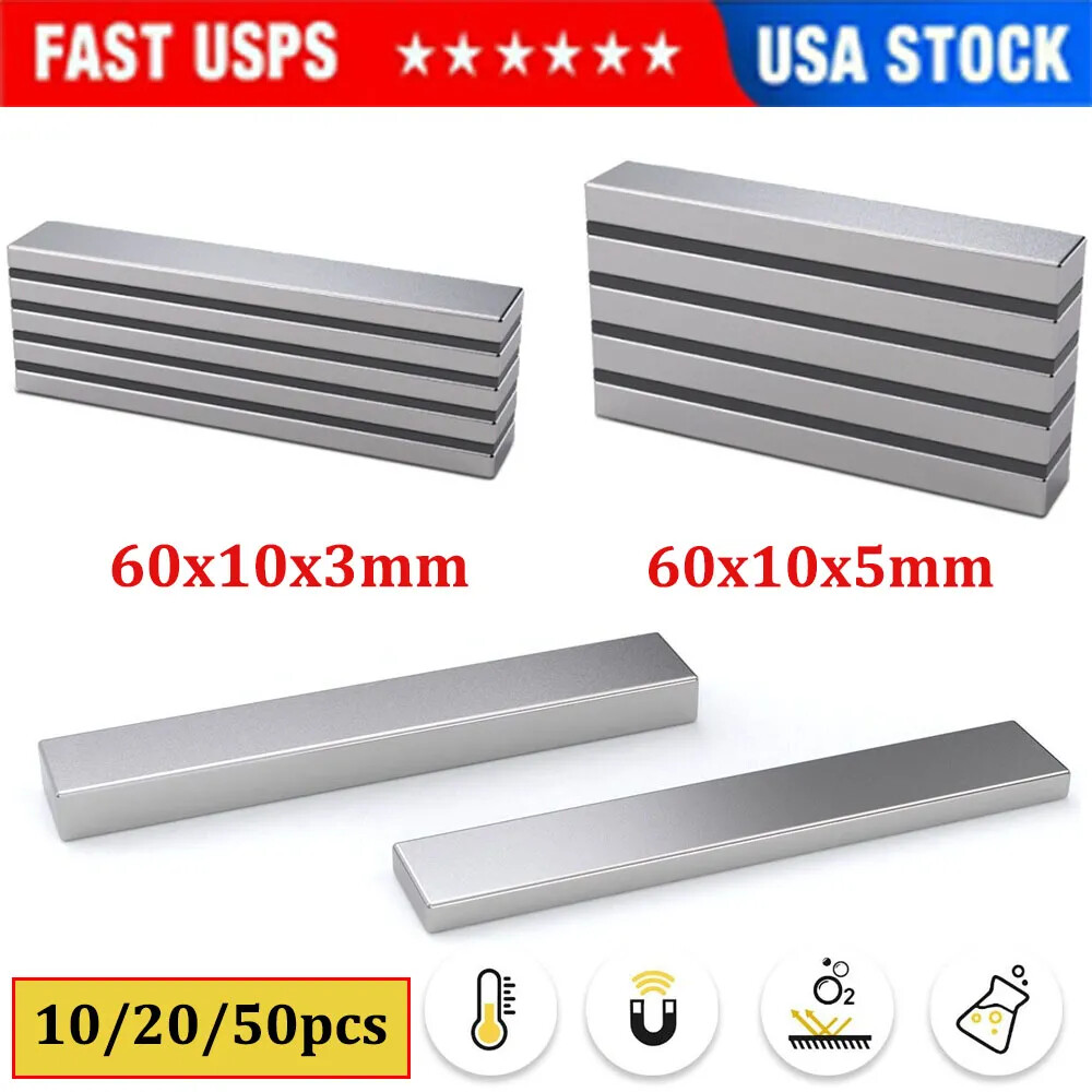 10 20 50 N52 Strong Neodymium Magnets Rare Earth Lifting Magnets 60x10x3mm/5mm