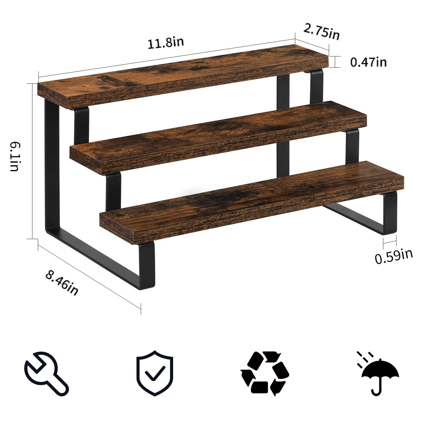 3 Tier Wooden Display Riser Stand Perfume Spice Rack Organizer Rustic Shelf 11.4