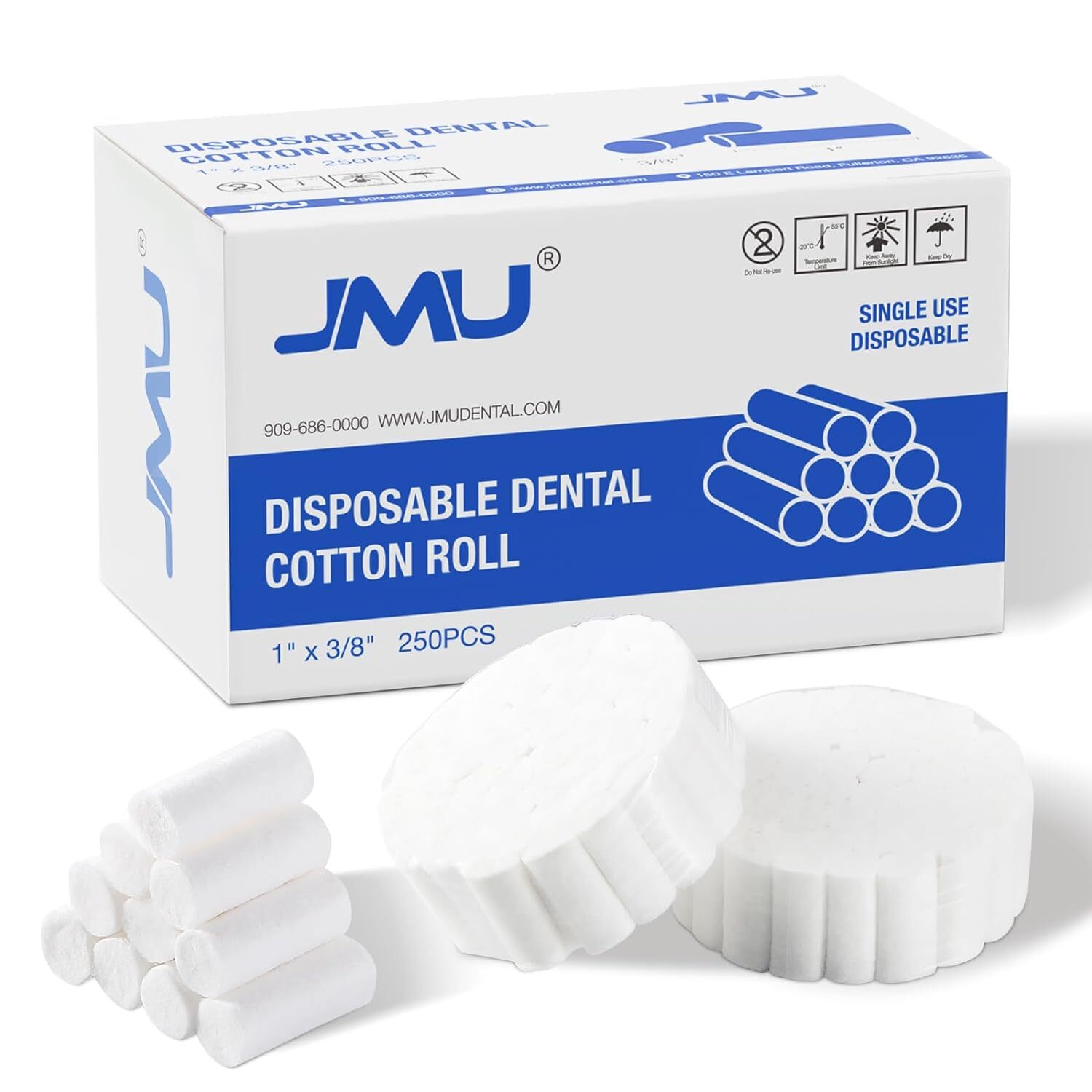 JMU Dental Cotton Rolls Mouth Nosebleed Plug Non-Sterile 1-1/2″ x 3/8″, 1″ x3/8″