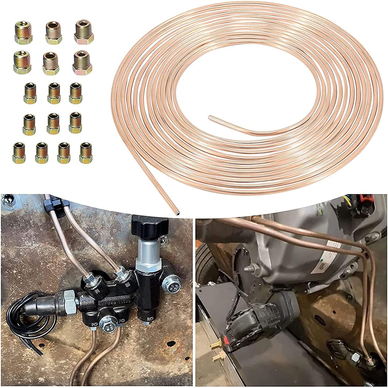 25 Ft. 3/16 OD Copper Nickel Brake Line Tubing Coil and Fitting Kit, 25 Ft of 3/