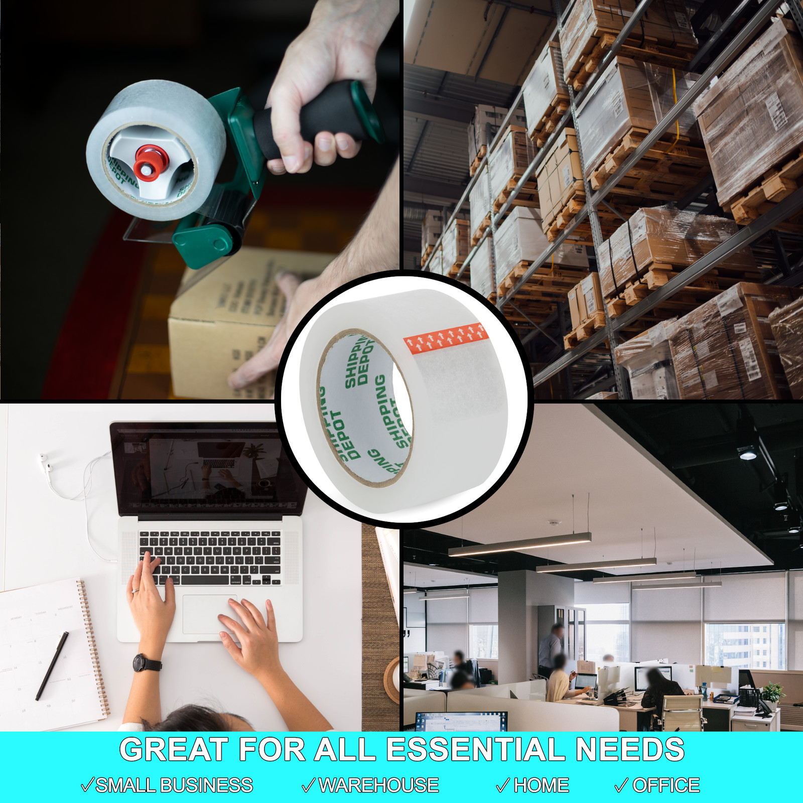 108 Rolls 2″x110yd Clear Packing Carton Sealing Tape Shipping Depot 1.6mil