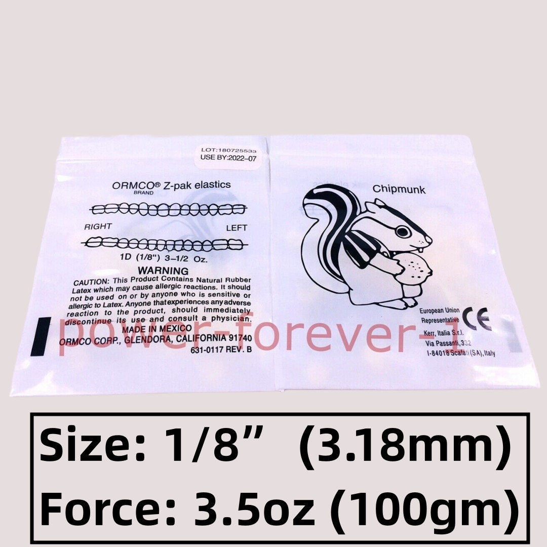 1000Pcs ORMCO Zoo Pack Dental Orthodontic Elastics 3.5OZ 1/8″ Chipmunk Bands