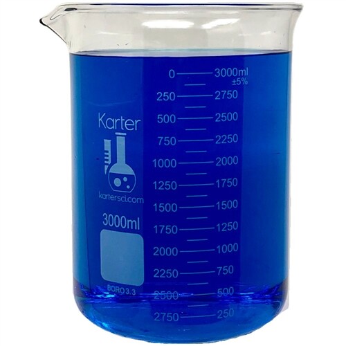 3000ml Beaker, Low Form, 3.3 Boro. Glass, Karter Scientific 247Q1 (Case 8)