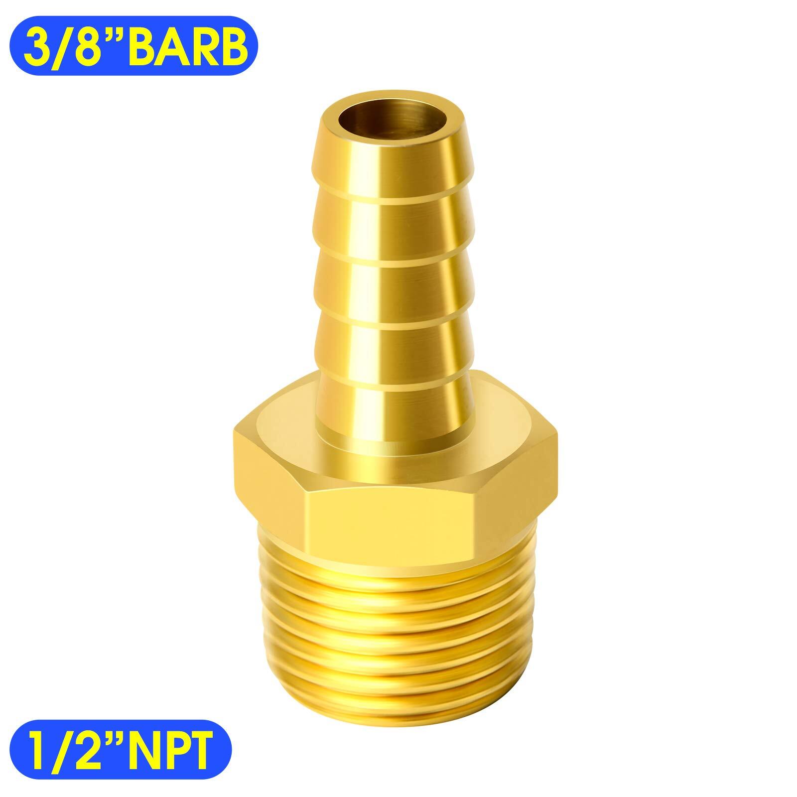 Brass Hose Barb Fitting -3/8 Inch Barb to 1/2 Inch Male NPT Adapter（Pack of 5）