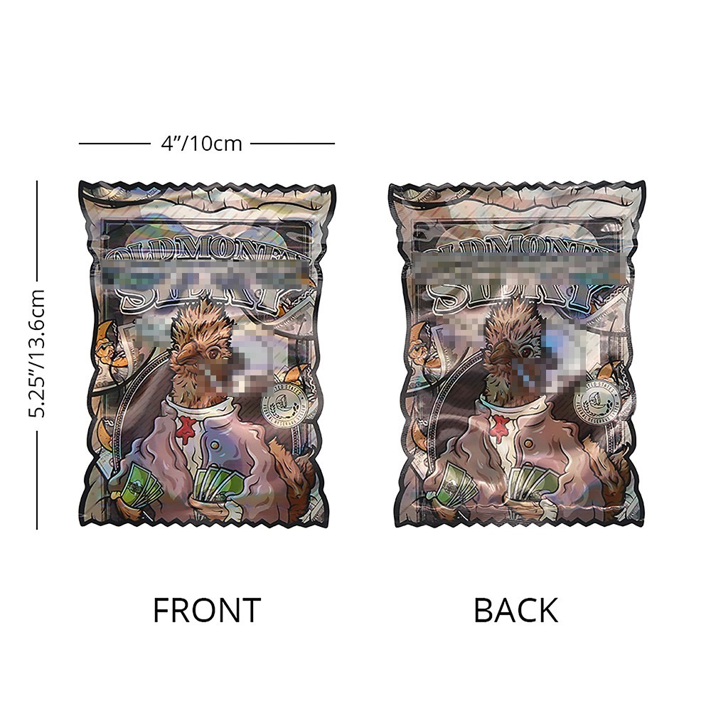 100Pcs Holographic Printed Mylar Bags 4×5.25in Resealable Zip Foil Storage Pouch