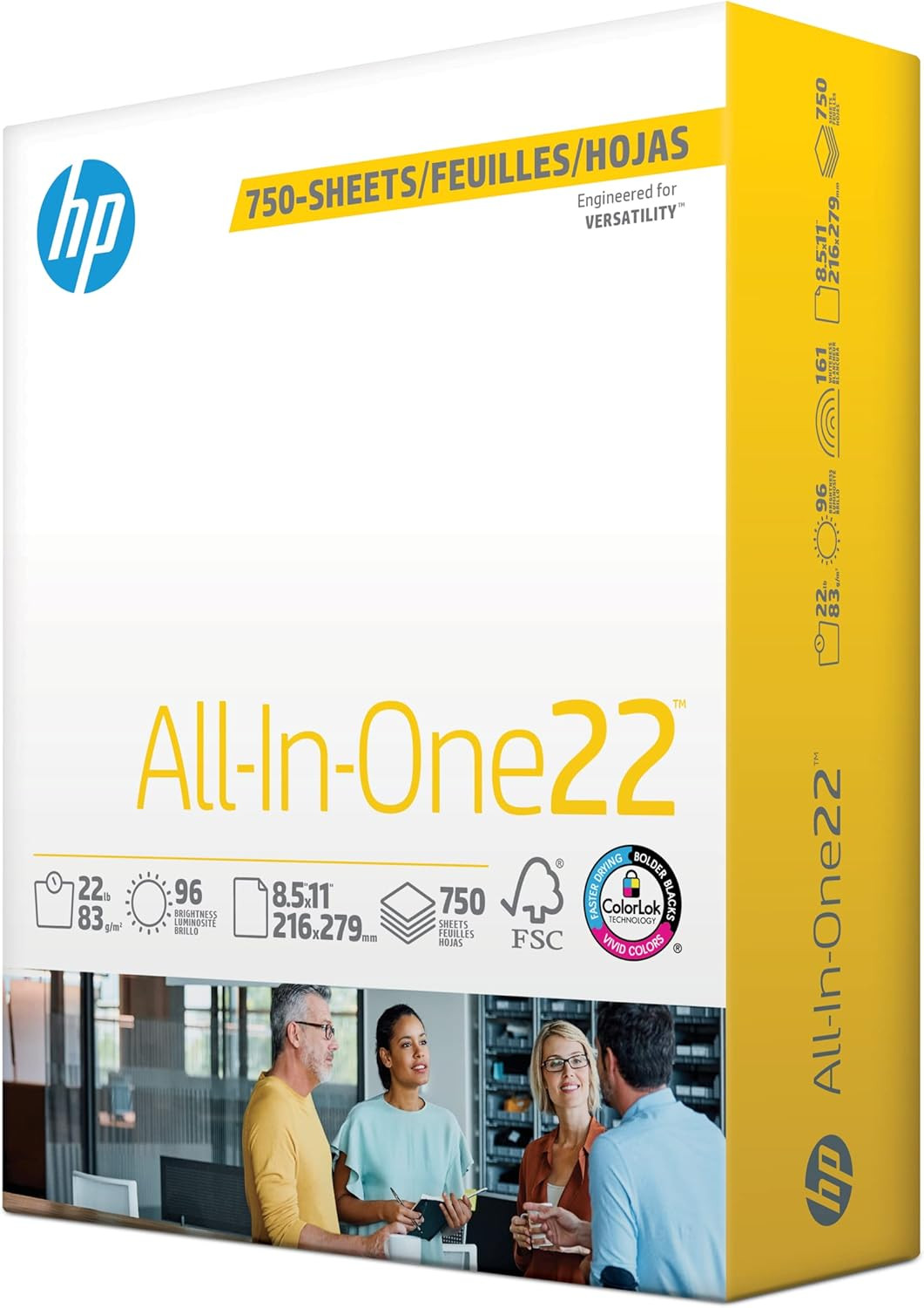 HP All-In-One Printer Paper 8.5×11 22lb 96 Bright 750 Sheets FSC Certified