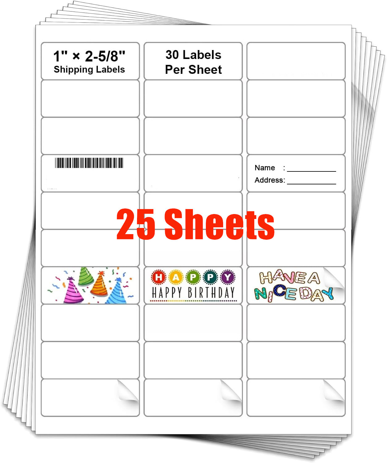 1X2-5/8 FBA Address Shipping Label – Laser Ink Jet Printer 30 UP Mailing Sticker