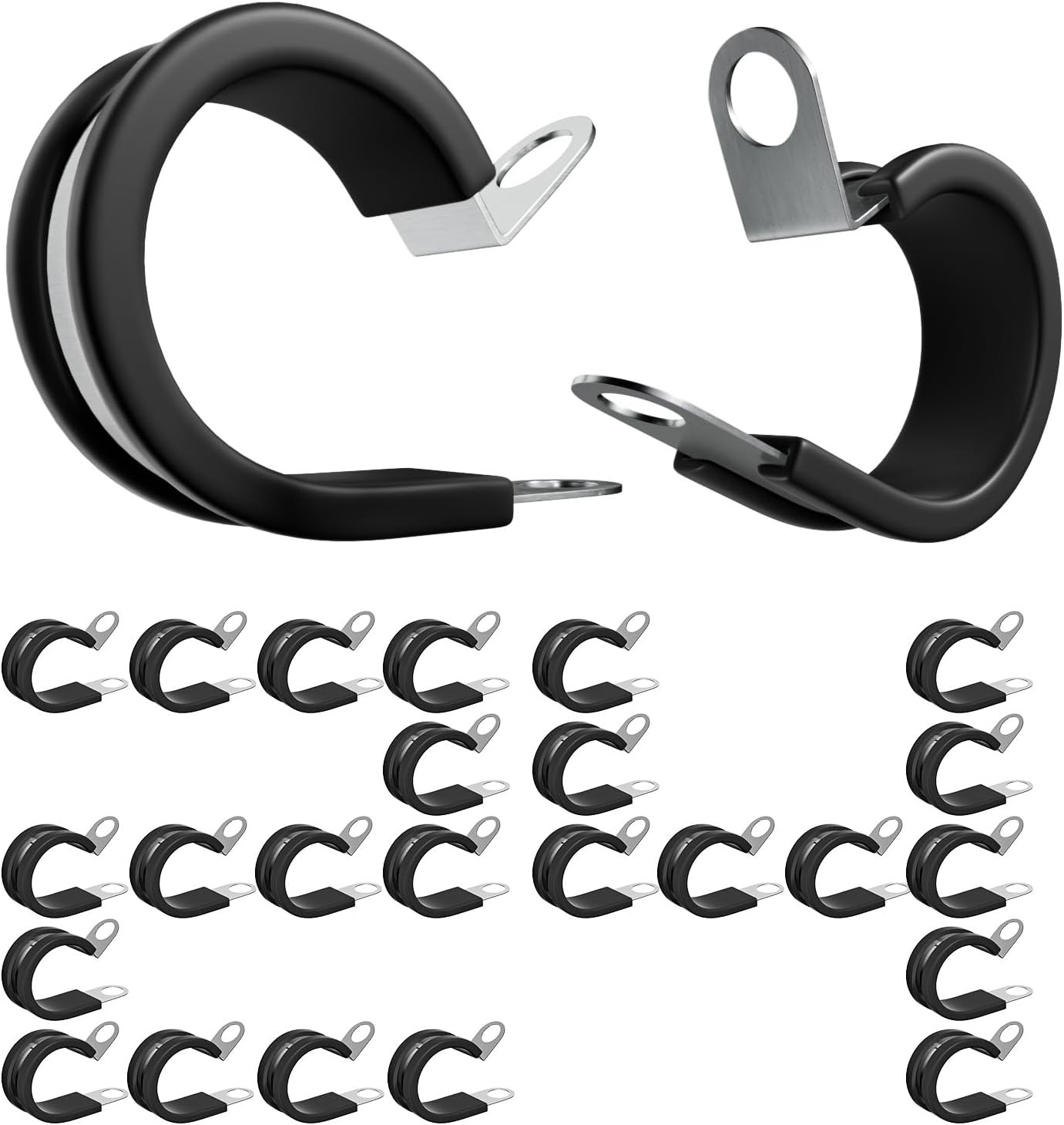 24PCS 1/2 Inch Stainless Steel Cable Clamps with Rubber Cushion Insulated Pipe C