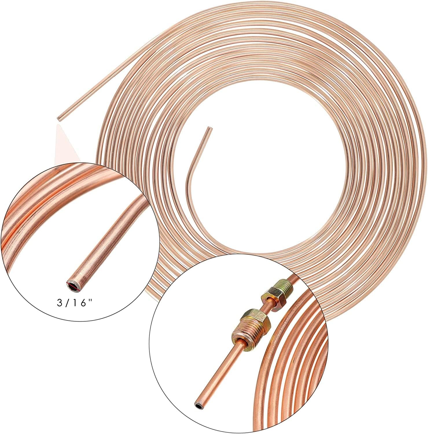 25 Ft. 3/16 OD Copper Nickel Brake Line Tubing Coil and Fitting Kit, 25 Ft of 3/