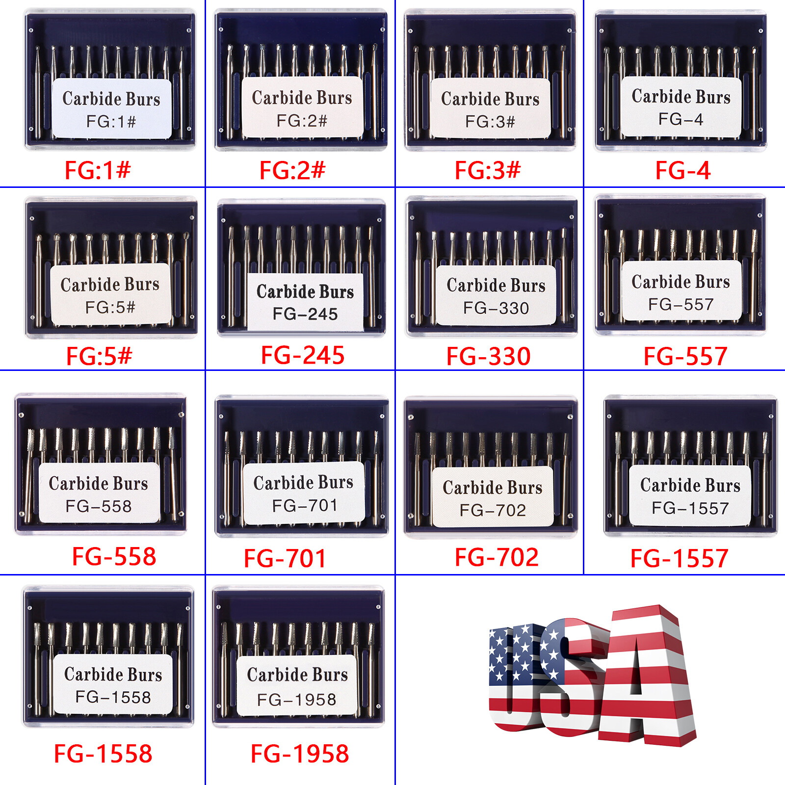 Dental Diamond /Carbide Steel Burs Drill Round For High Speed Handpiece /HP Burs