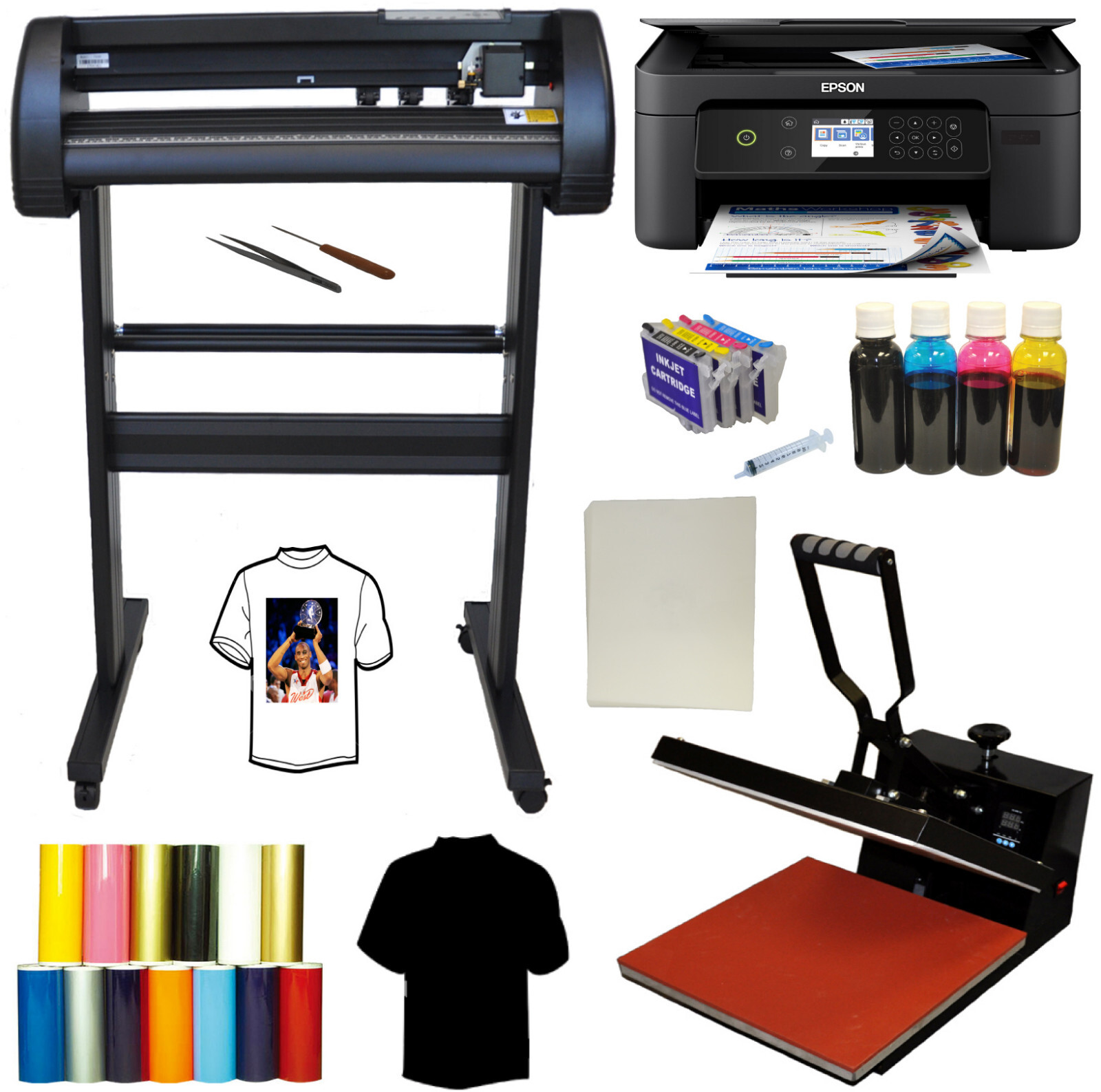 28 Laser Vinyl Cutter Plotter 15×15 Heat Press,Wireless All in One Epson Printer