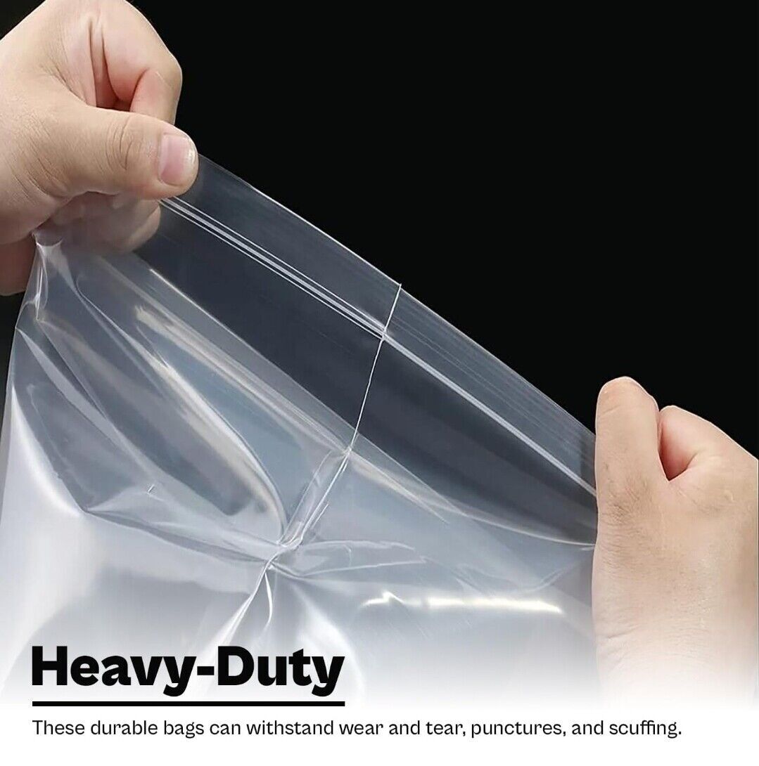 WHITE BLOCK HEAVY DUTY 2 Mil Clear Zip Seal Bags Reclosable` Top Lock Plastic
