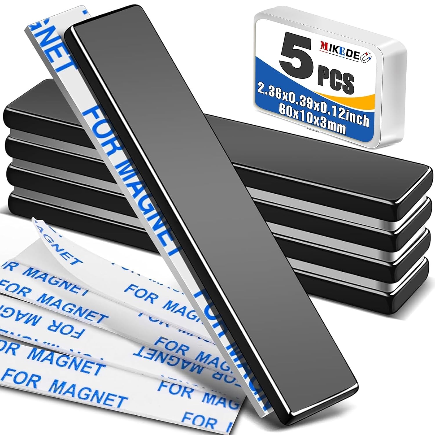 MIKEDE Neodymium Magnets, 5 Pack Black Super Strong Magnets Bar, Waterproof Heav
