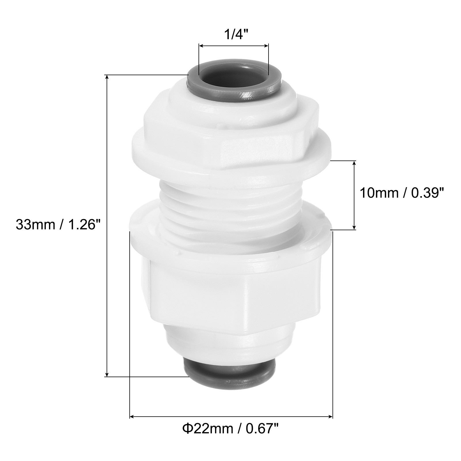 5 Pack 1/4″ Push to Connect Bulkhead Fittings Straight Water Line Fitting White