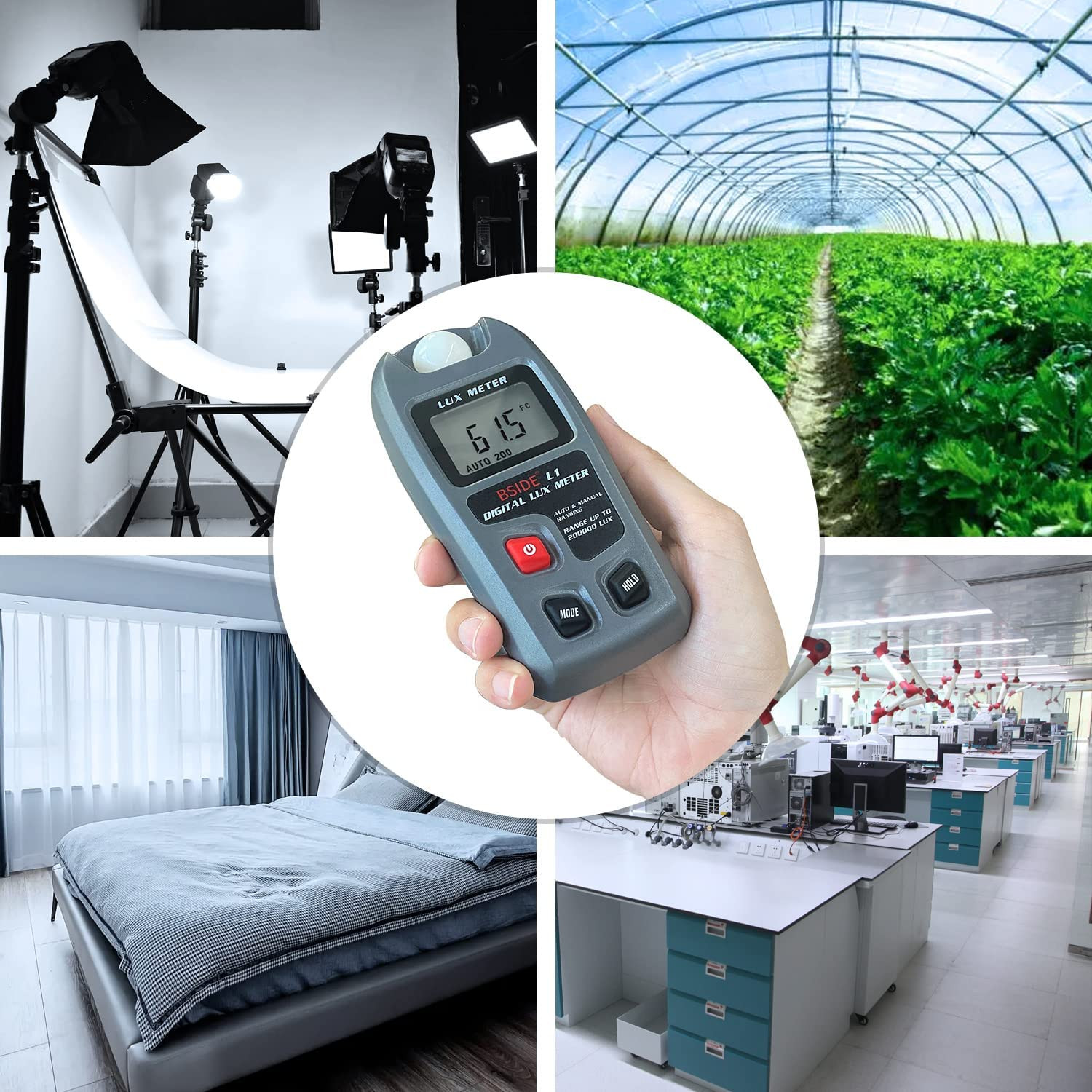 BSIDE Digital Light Meter Lux Tester Illuminance Luxmeter, 0-200,000 Lux Portabl
