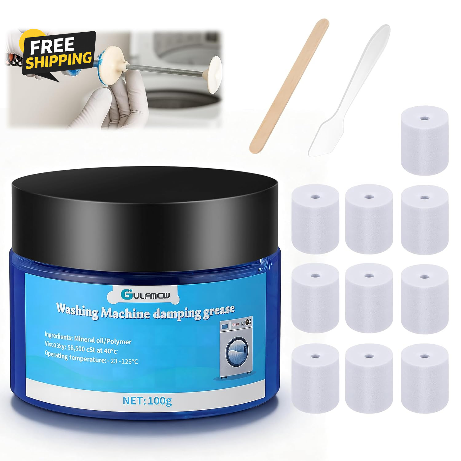 3.5 Oz (100G) Washing Machine Grease with 10 Foam Inserts for Suspension Rods