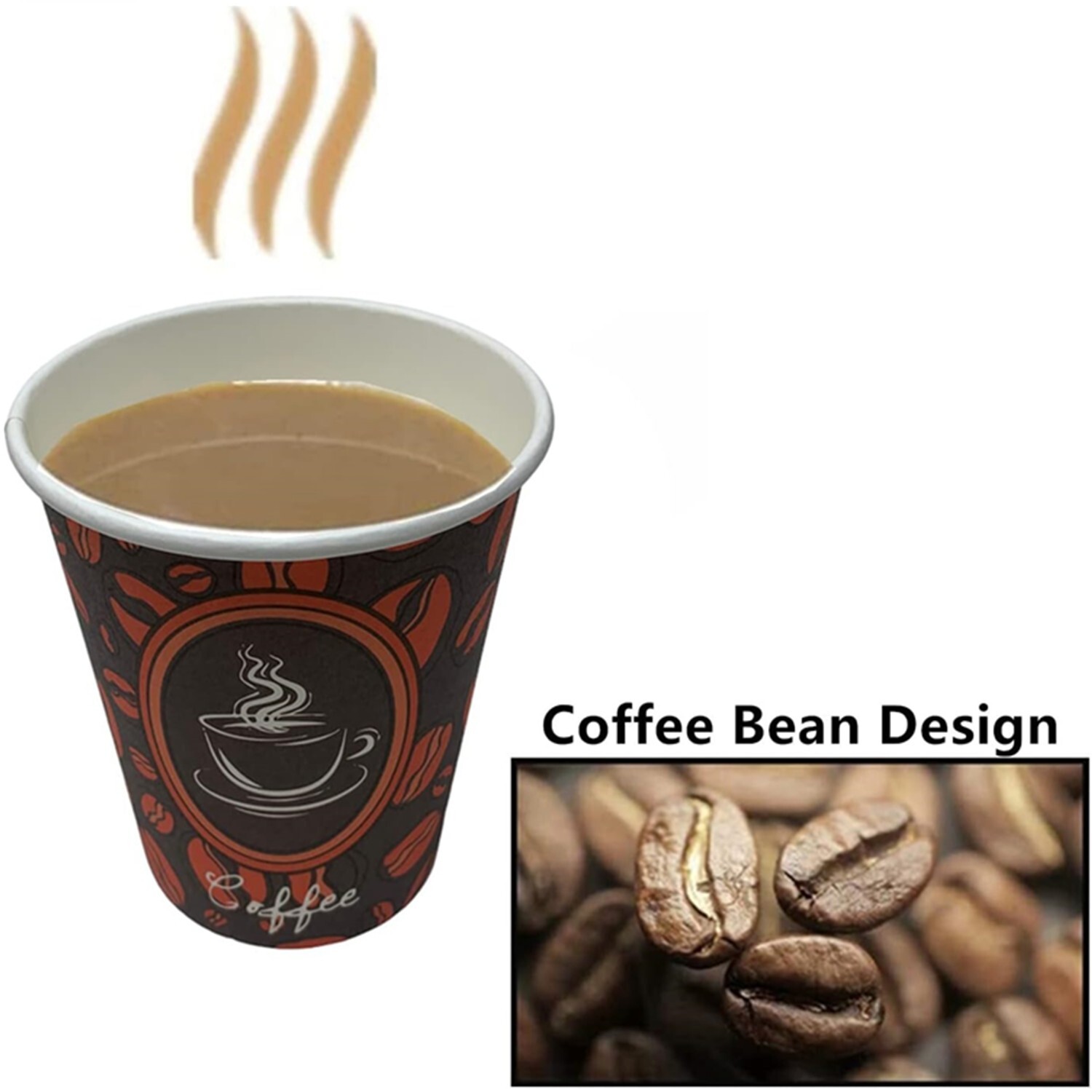 8oz Disposable Paper Cups Coffee Bean Design for Cold/Hot Drinking 50-1000 Pack