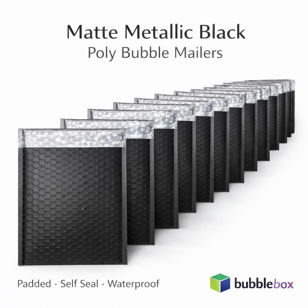 6.5×10 Matte Metallic Black Poly Bubble Mailers Padded Self Seal Shipping