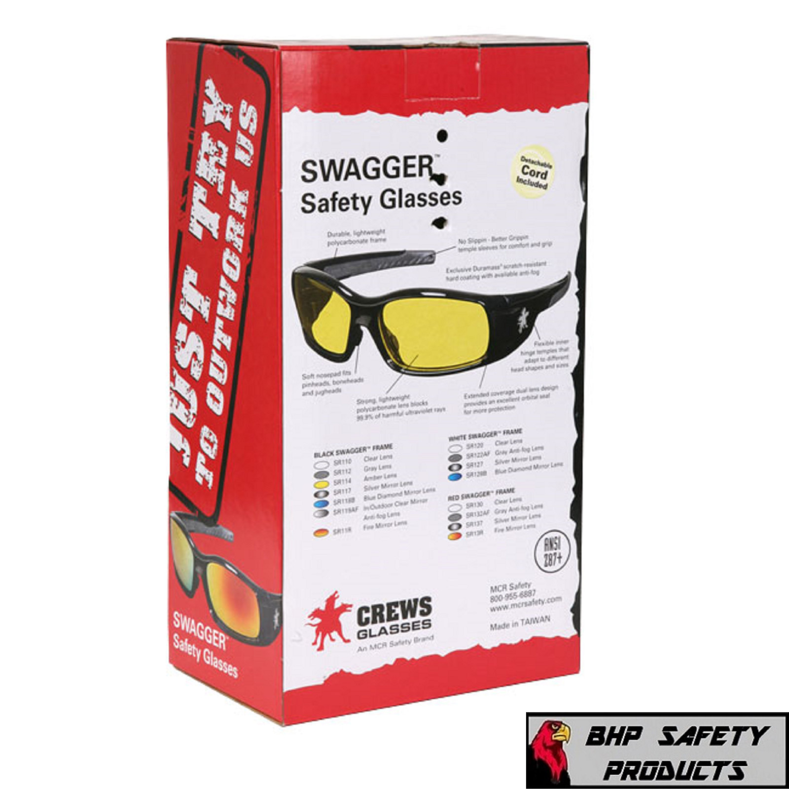 MCR CREWS SWAGGER SAFETY GLASSES SUNGLASSES WORK SPORT EYEWEAR ANSI Z87 1/PAIR