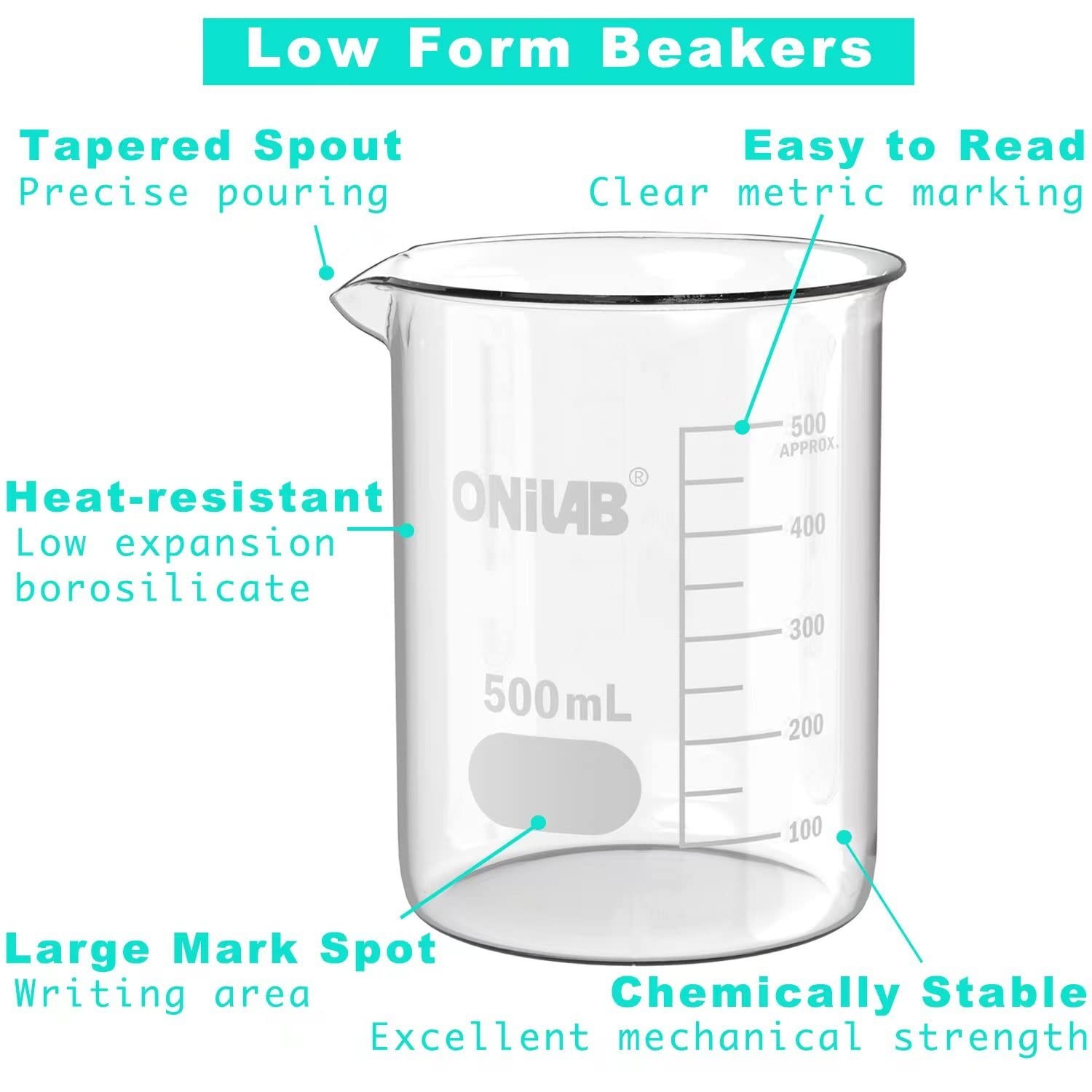 2pcs Scientific Griffin 1000ml Glass Beakers – Printed Graduation, Easy Handling