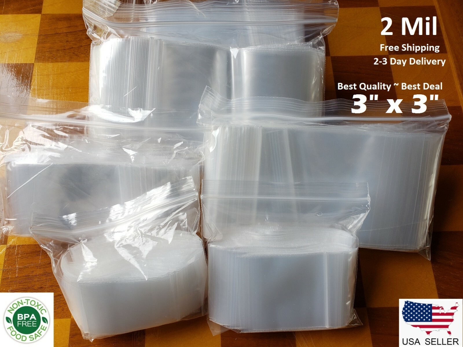 3″x 3″ CLEAR 2 MIL TOP LOCK ZIP SEAL BAGS POLY PLASTIC RECLOSABLE SMALL BAGGIES