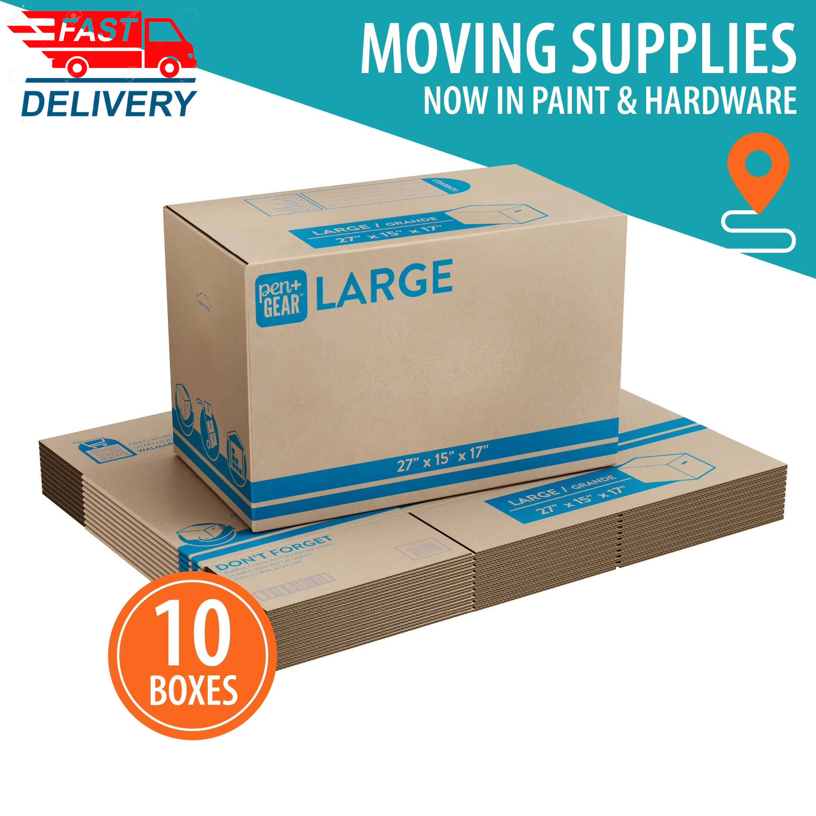 (10 Pack) Large Moving Boxes, 27L X 15W X 17H, Kraft