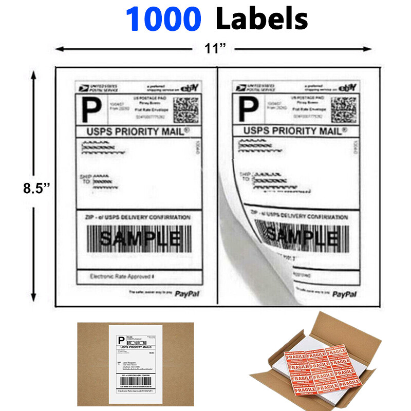 1000 Half Sheet Shipping Labels 2 Per Sheet 8.5×5.5 Self Adhesive For Laser&ink