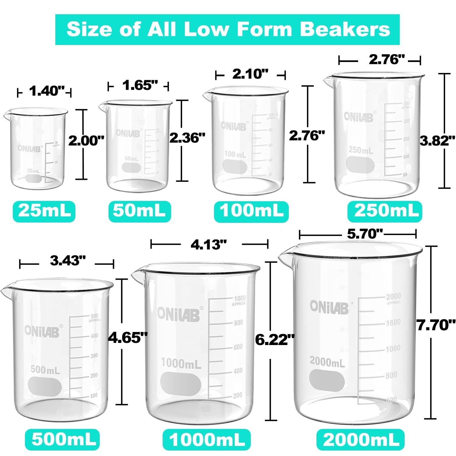 2pcs Scientific Griffin 1000ml Glass Beakers – Printed Graduation, Easy Handling
