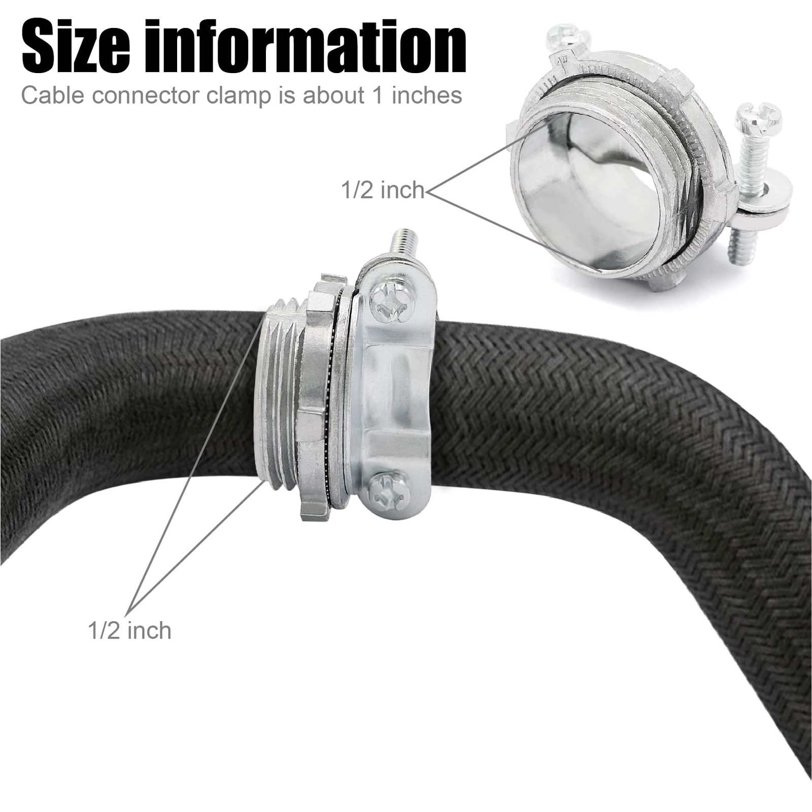 24 Pcs 1/2 Inch Clamp Type Cable Connectors for Metallic Conduit Silver-Zinc