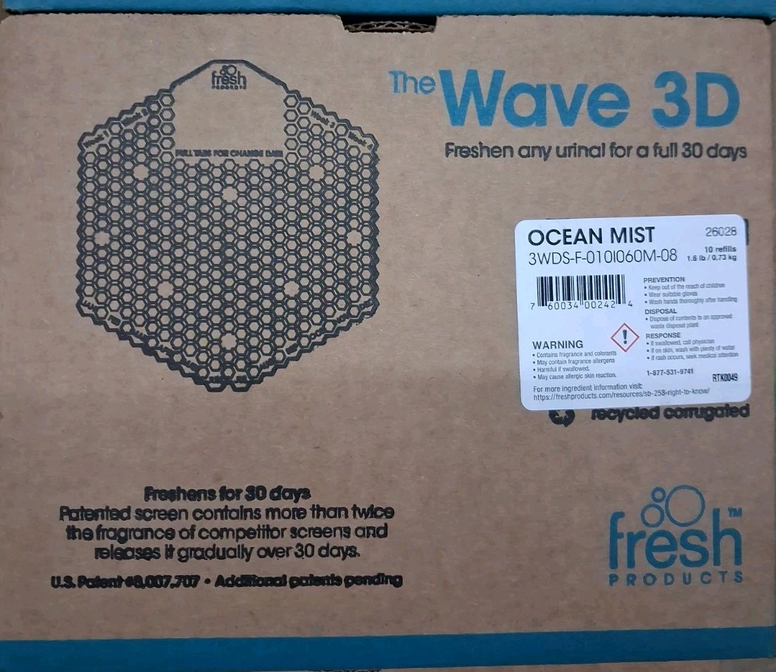 Fresh Products Wave3D Urinal Deodorizer Ocean Mist Screen 10/BX New 30 Days