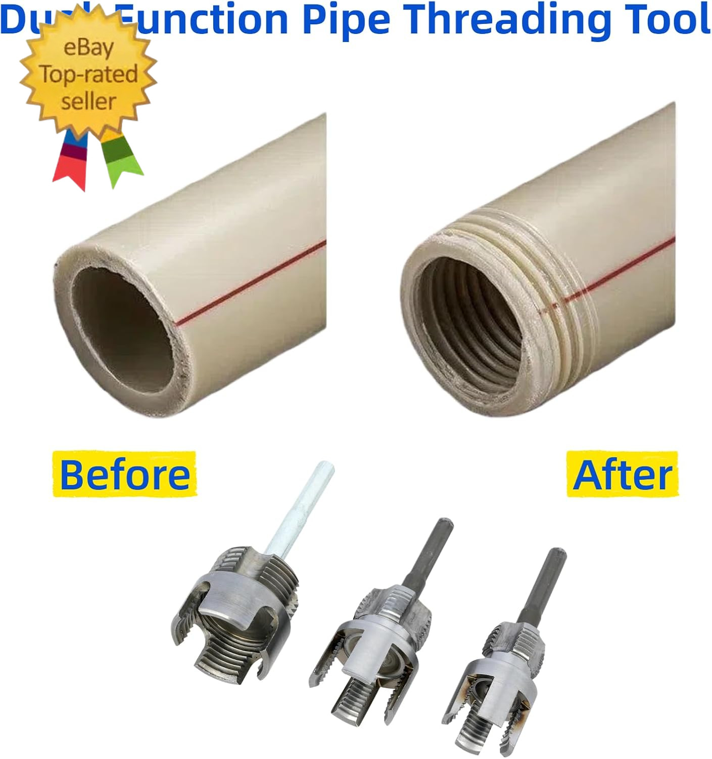 3 Pcs PVC Pipe Threader Kit Integrated Internal & External Pipe Thread Cutting T