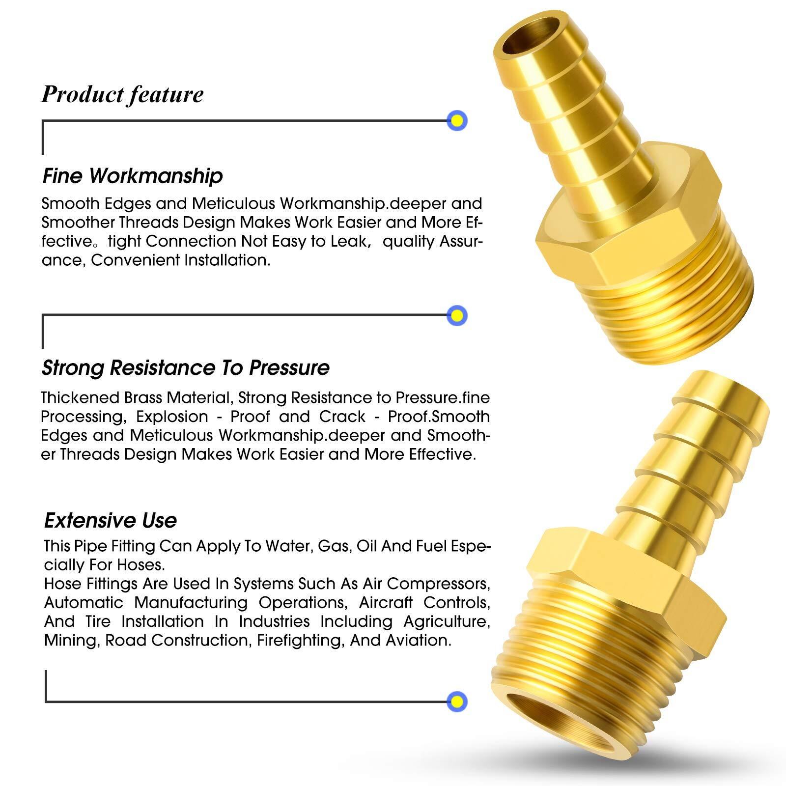 Brass Hose Barb Fitting 3/8 Inch Barb To 1/2 Inch Male Npt Adapterpack Of 5