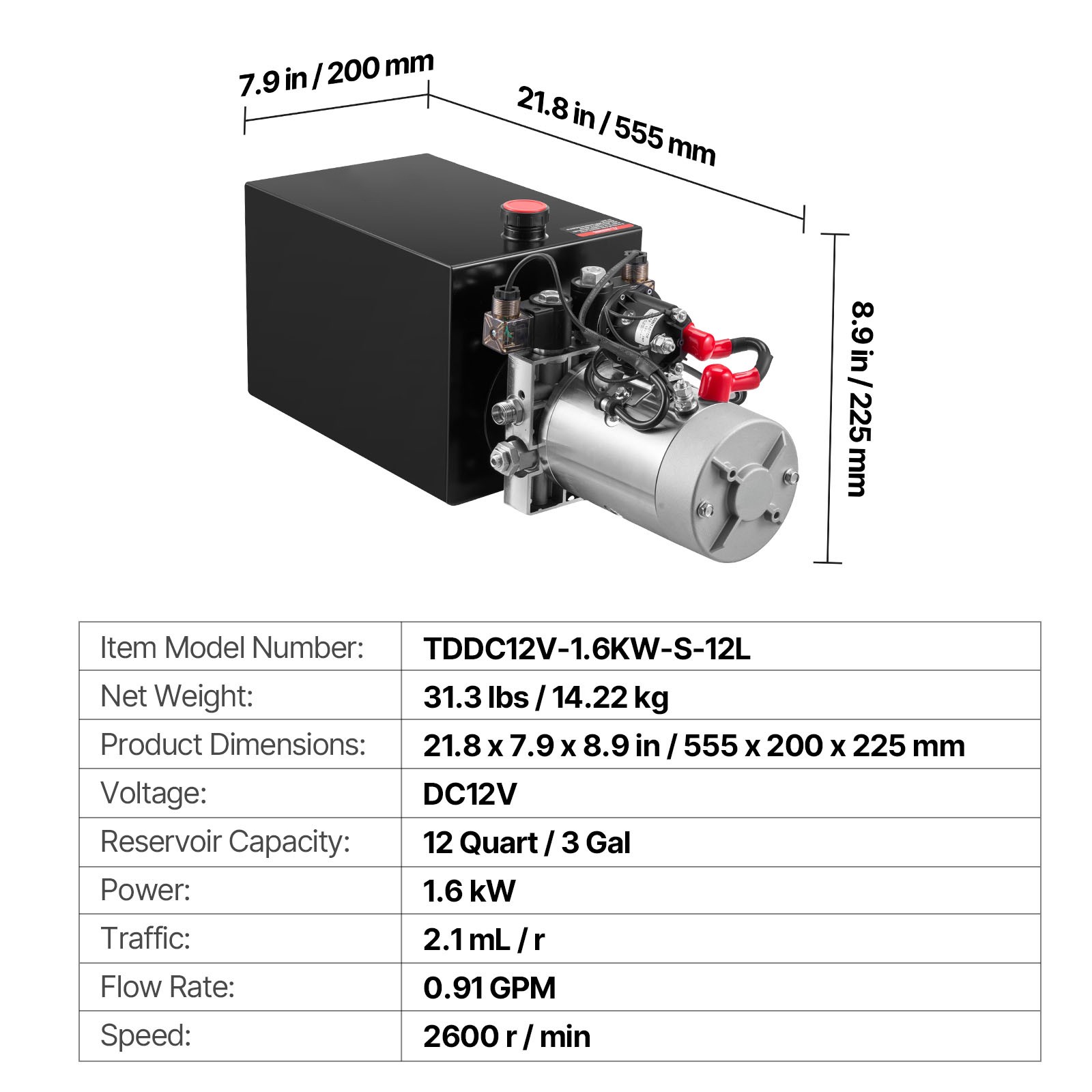 Uimoso 12 Quart Double Acting Hydraulic Pump Dump Trailer Power Unit DC 12V