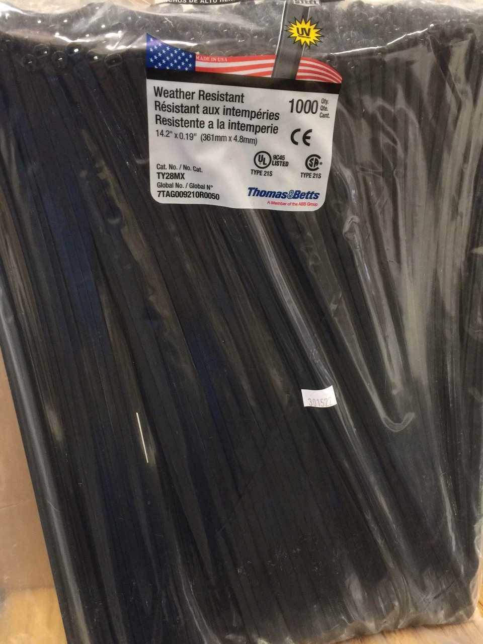 TY28MX – 1000 pack CABLE TIE 50LB 14.2IN UV BLACK NYLON