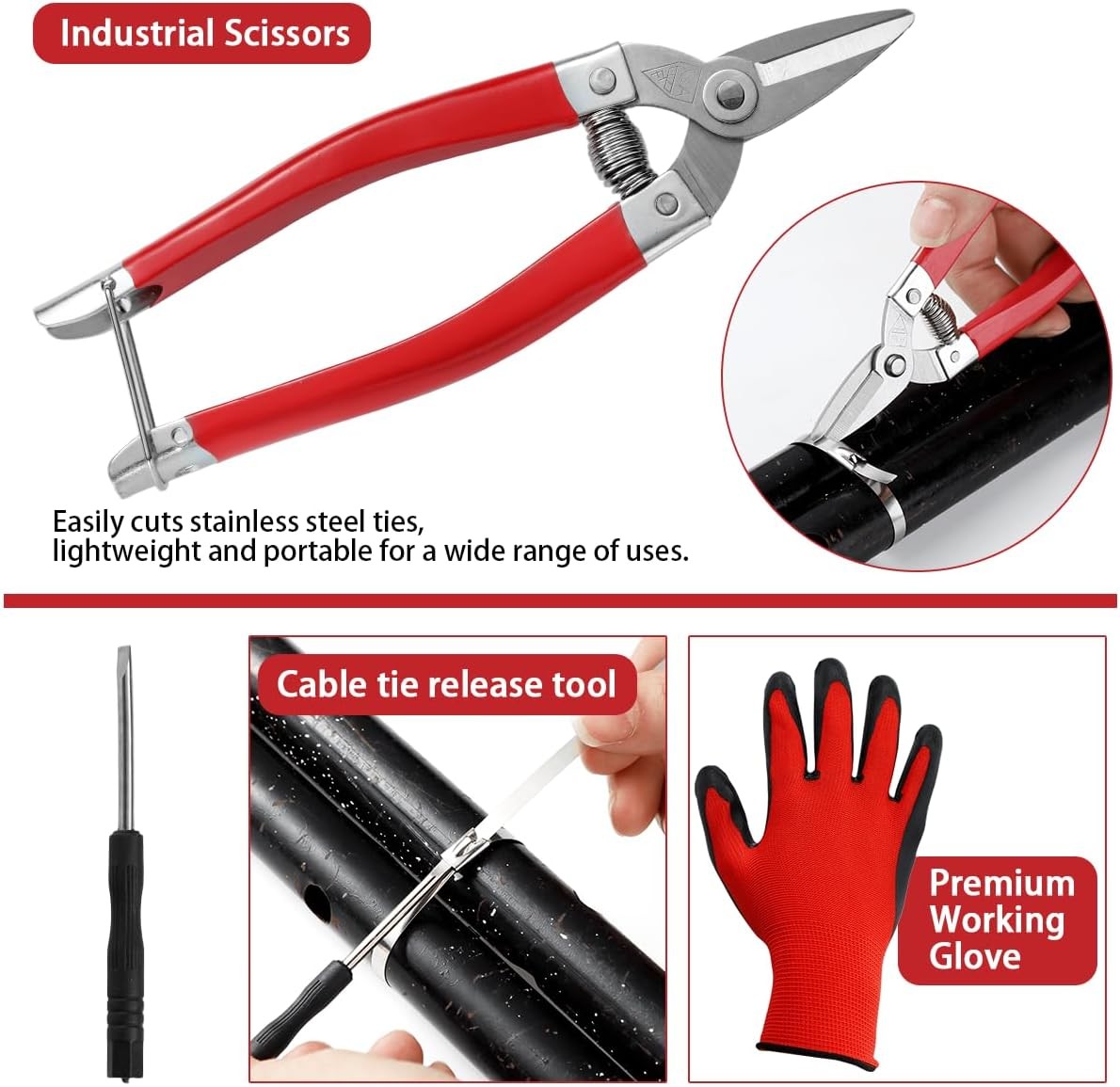 Cable Tie Tool Gun Stainless Steel Cable Tie Tool Repair W/150PCS Metal Zip Ties