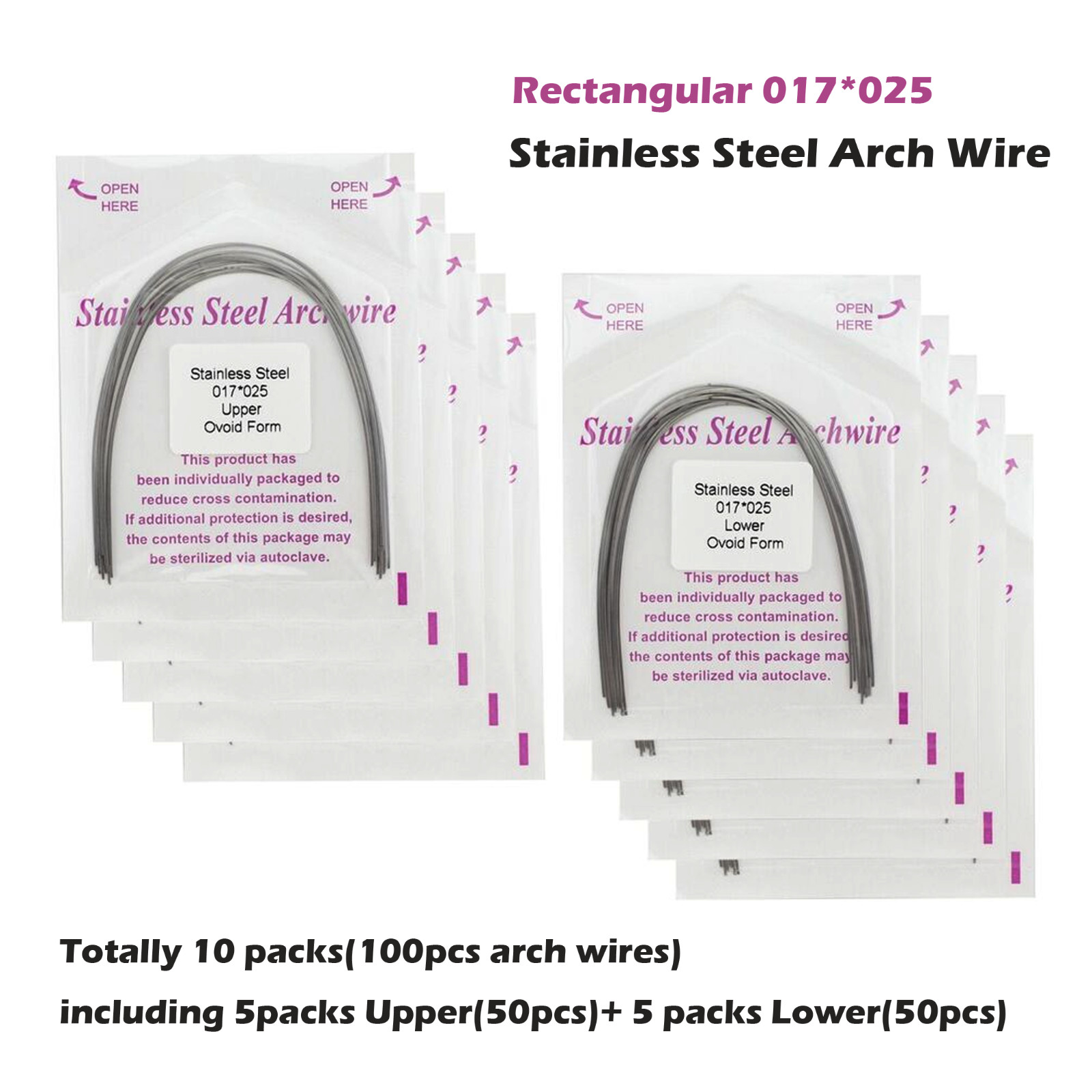 100PCS Dental Orthodontic Arch Wire Stainless Steel Ovoid Form 014 16X22 18X25