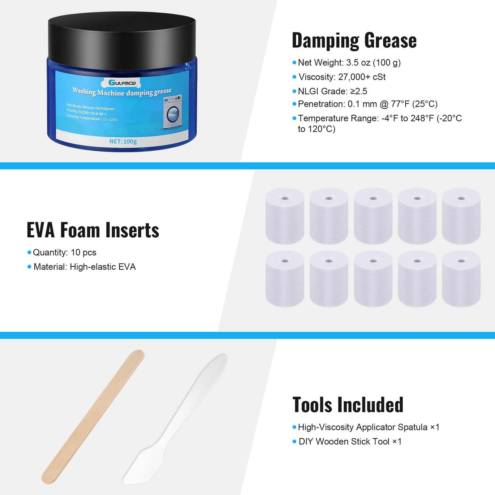 Gulfmew 3.5 oz (100g) Washing Machine Damping Grease with 10 Foam