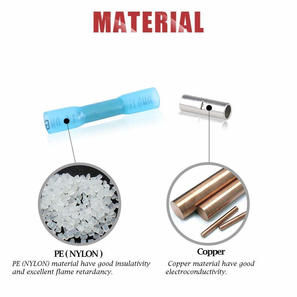 50-1000PCS Heat Shrink Waterproof Wire Connectors Blue Butt Crimp Seal Terminals
