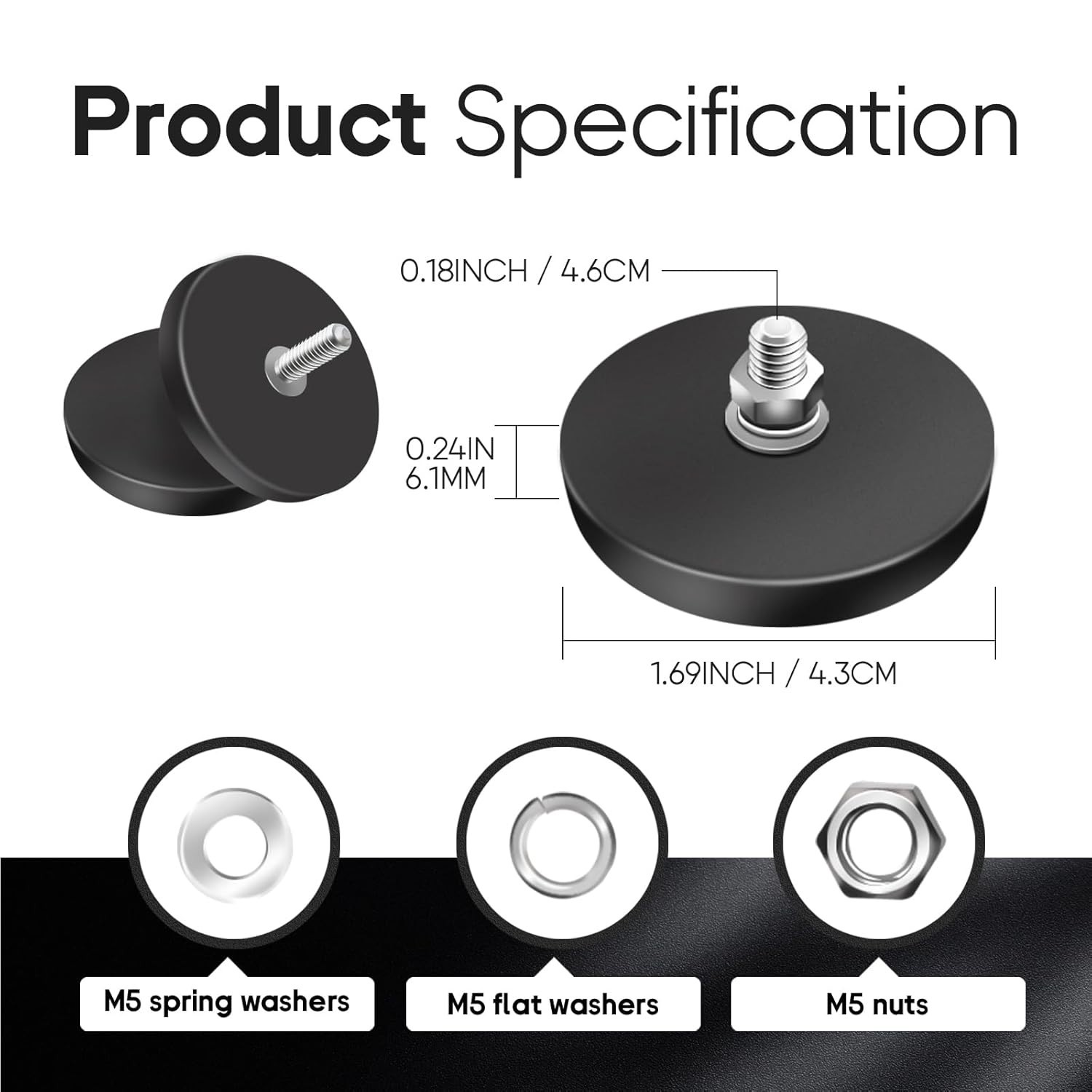 8 Pack Neodymium Magnet Rubber Coated Mounting Magnets with Bolt Nuts