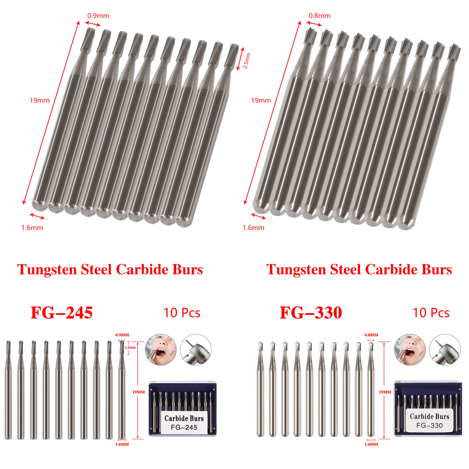 Dental Carbide Burs FG 330 245 High Speed Pear Shape Friction Grip Midwest