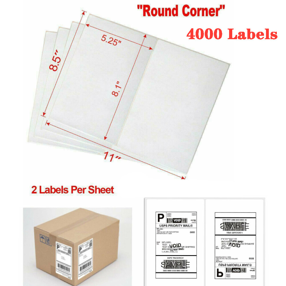 4000 Mailing Shipping Labels 8.5″x5.5″ Round Corner Half Sheet Self Adhesive USA