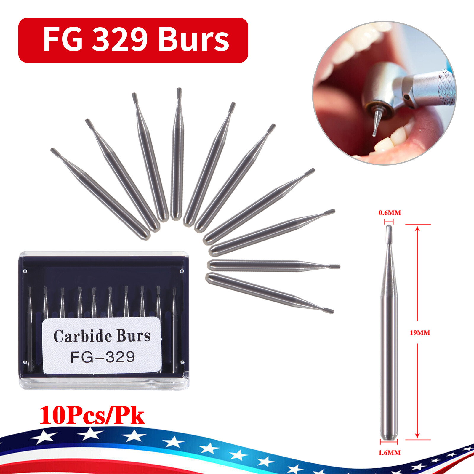 Dental Carbide Burs Tungsten Bur FG # 329 Pear Shape for High Speed Handpiece ty