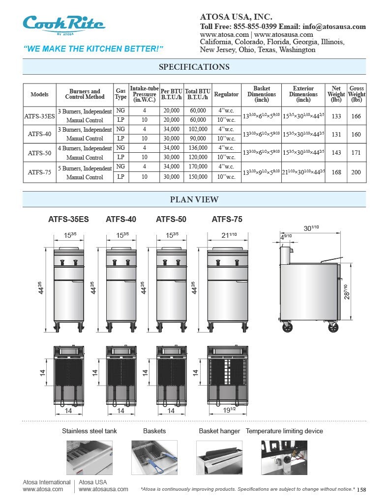 Atosa ATFS-40-NG 40 POUND DEEP FRYER NAT GAS