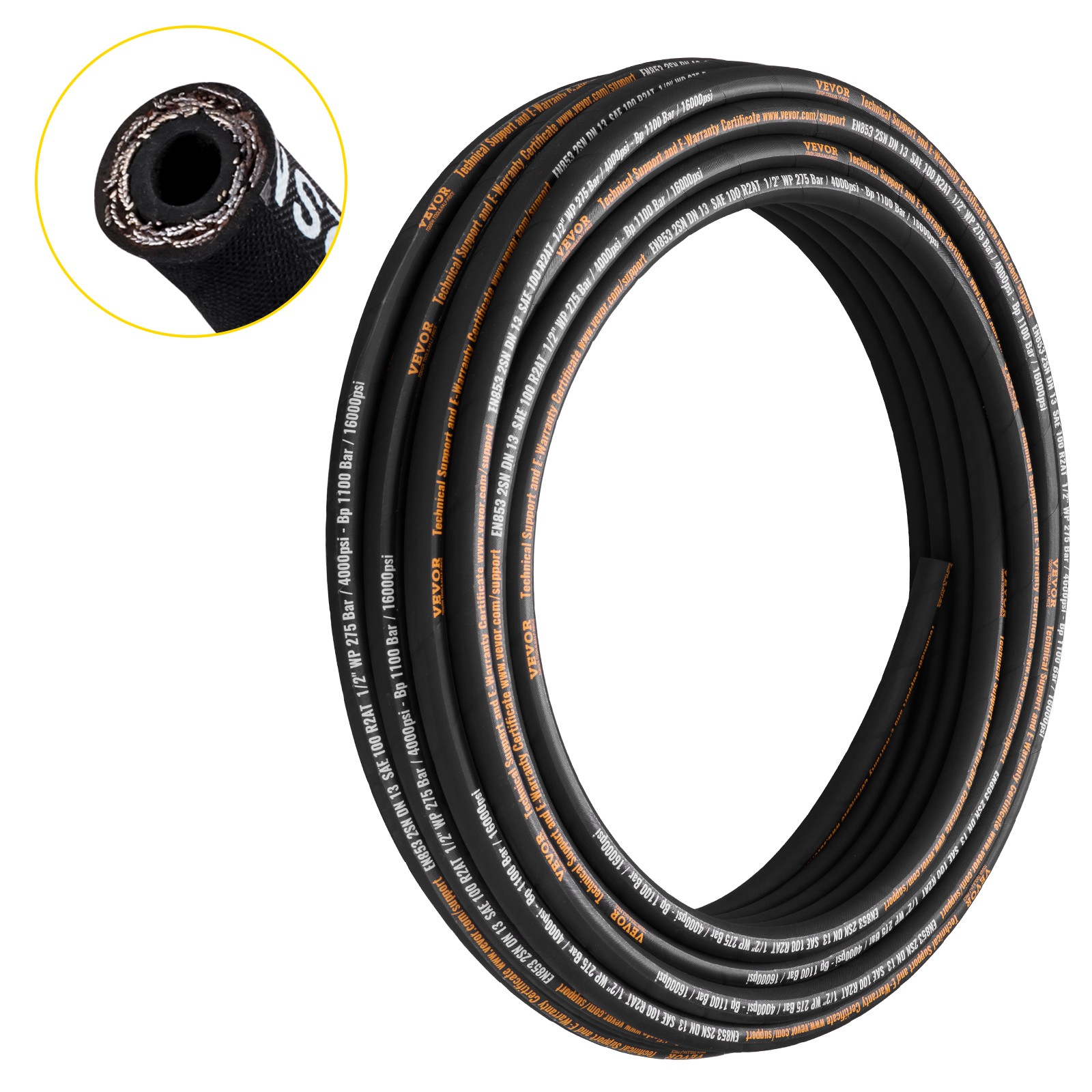 VEVOR Hydraulic Hose Coiled Hydraulic Hose 100ft 1/2″ 2 steel wire 4000 PSI