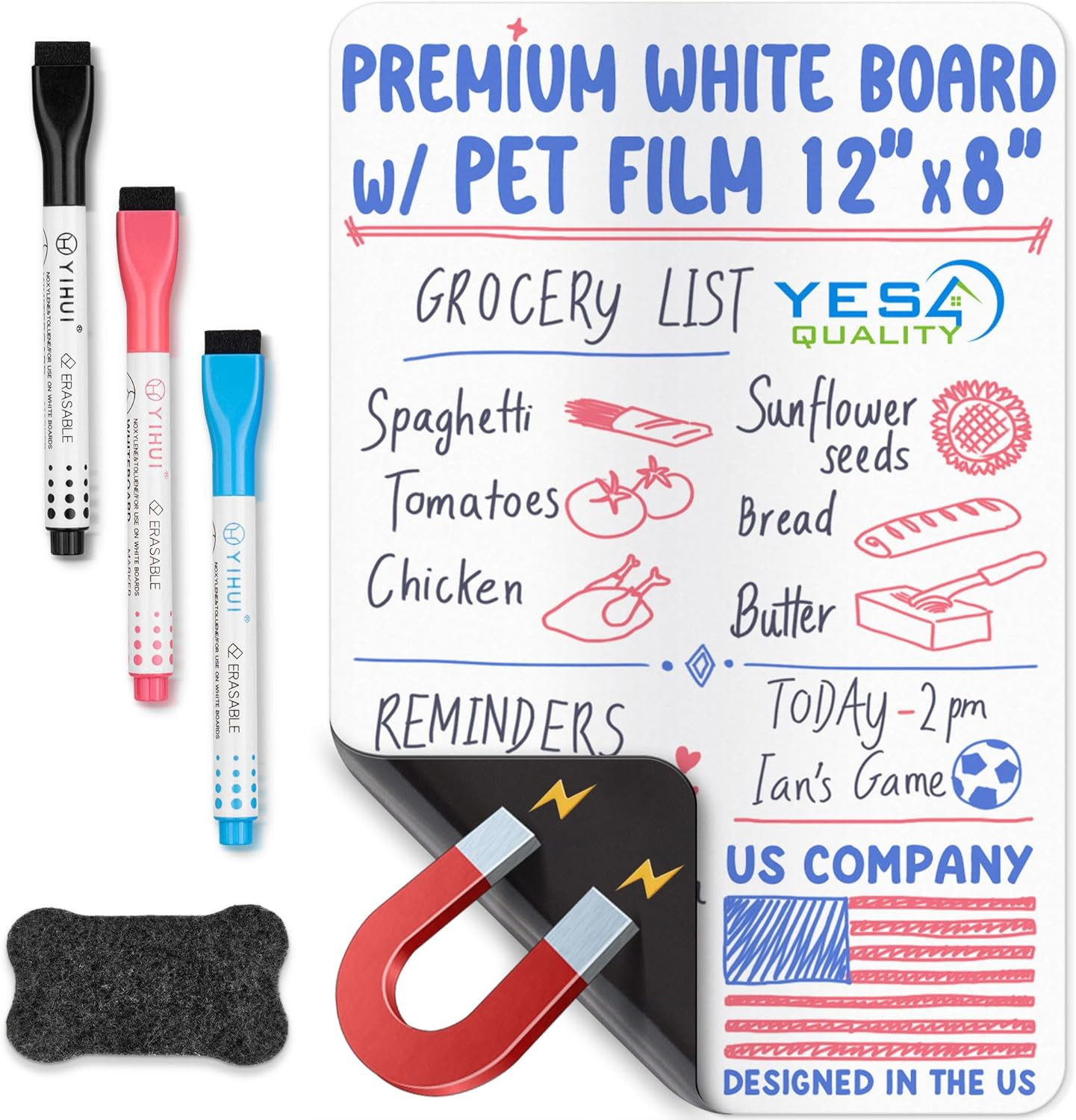 YES4QUALITY Magnetic Dry Erase White Board Sheet for Fridge 12X8 In, with Stain