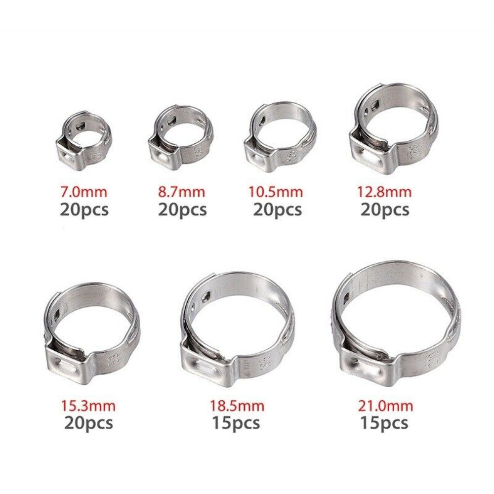130PCS Single Ear Stepless Hose Clamps 6.5-21mm Stainless Steel / Clamp Plier